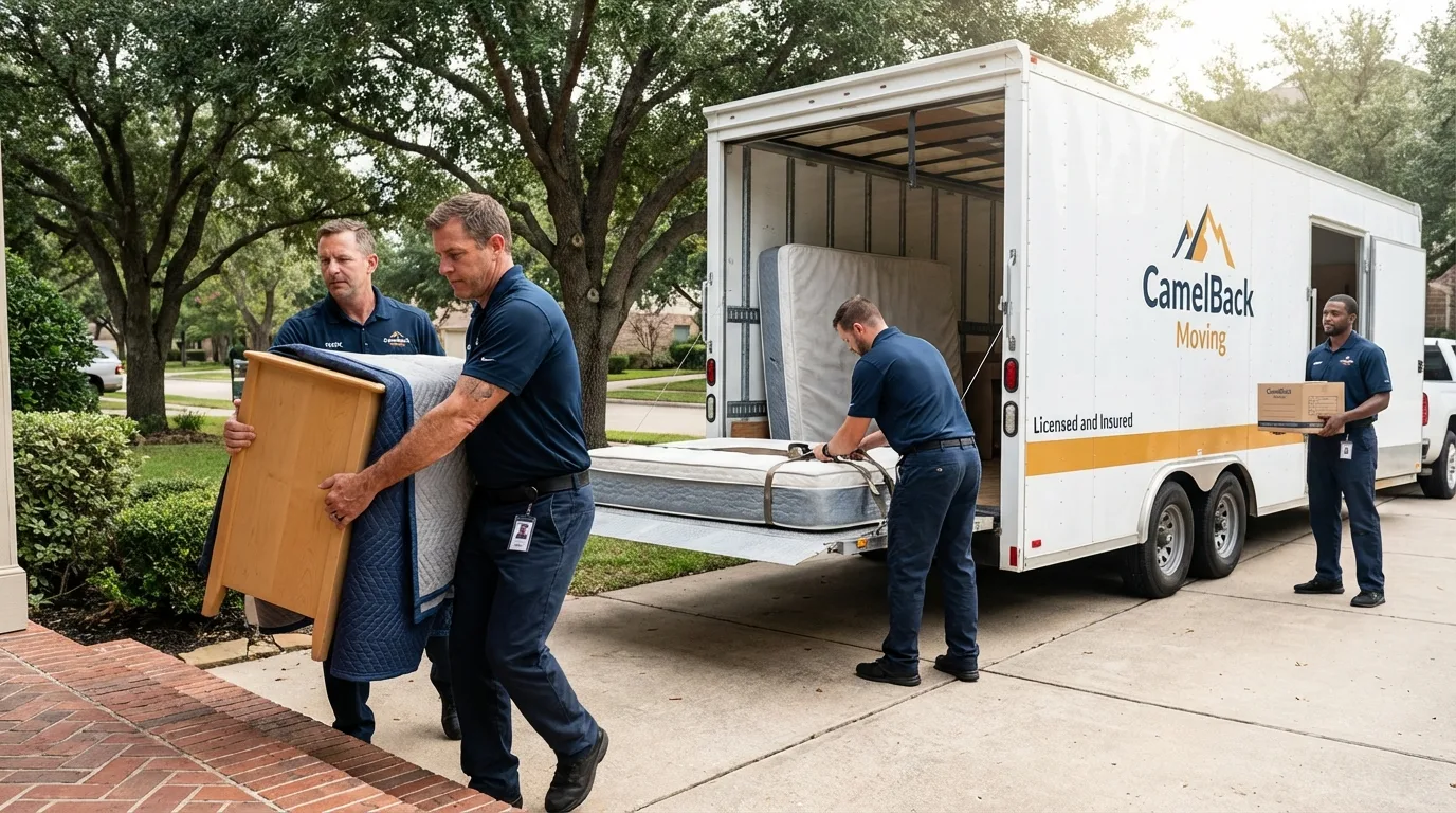 Crew loading residential truck for cross-state move from Owensville, MO