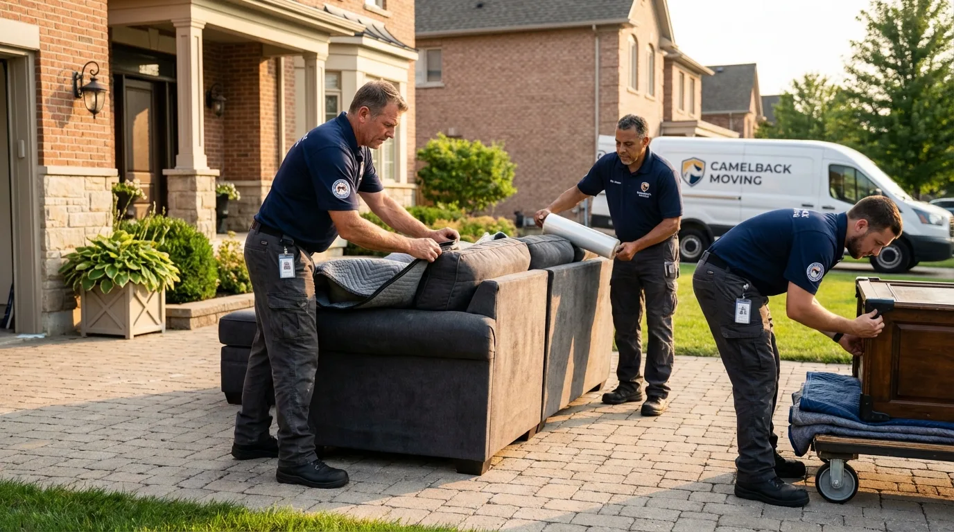 Large estate moving crew wrapping furniture in Owensville, MO