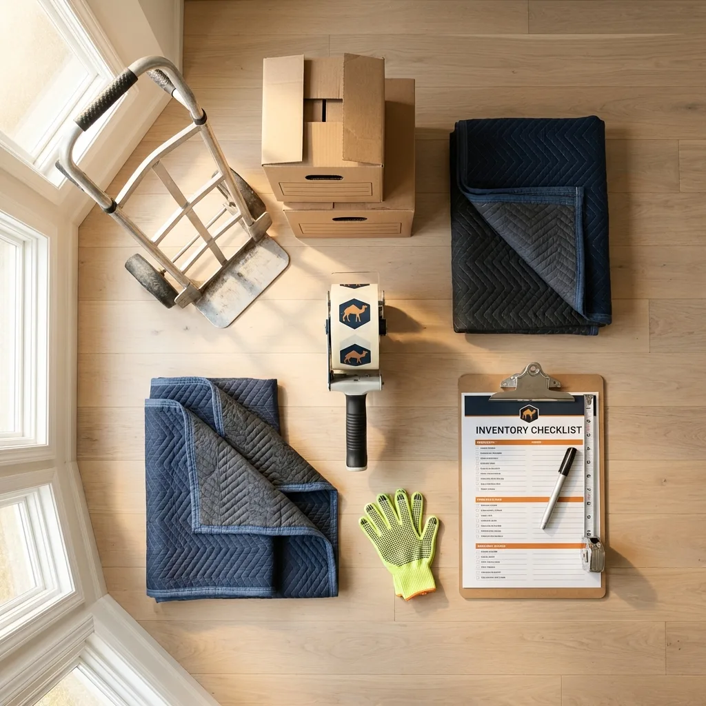 Professional moving supplies and packing materials layout for Owensville residential relocations